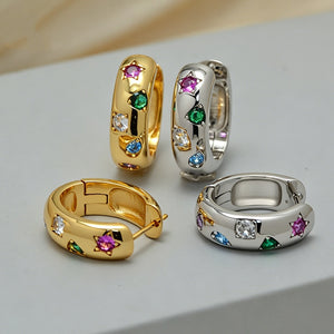 Multi-shaped Rainbow CZ Huggie Hoop Earrings