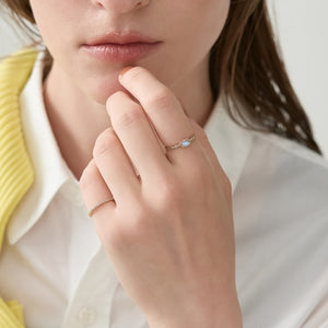 Dainty Oval Blue Moonstone Prong Band Ring