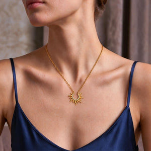 Celestial Sunburst Pave CZ Pendant Necklace
