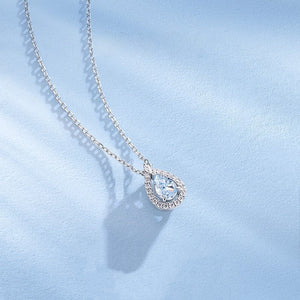 Dainty Blue Teardrop Halo Pendant Necklace