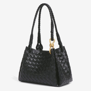 Woven Leather Knot Accent Shoulder Handbag