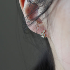 Botanical Leaf Pave CZ Huggie Hoop Earrings
