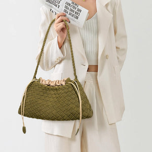 Matte Handwoven Leather Shoulder Handbag