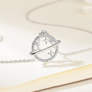 Celestial Saturn Star Pave CZ Charm Necklace