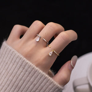 Dainty Pear Charm Pave Open Adjustable Ring