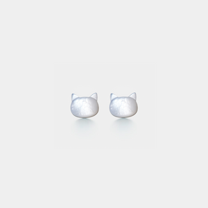 Tiny Small Mother of Pearl Cat Stud Earrings
