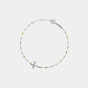 Cross Boho Rainbow Enamel Bead Anklet