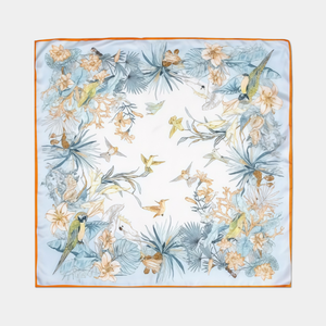 Silk Tropical Bird Floral Print Square Scarf