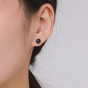 Classic Black Round Gemstone Stud Earrings