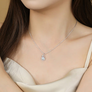 Sparkling Teardrop Opal Leaf Charm Necklace
