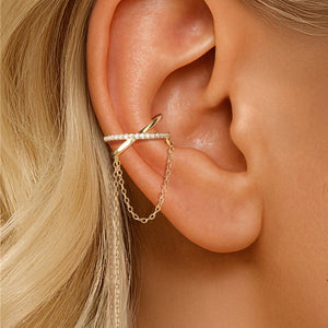 Criss Cross Pave Drop Chain Clip-On Earrings