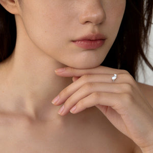 Dainty Silver Teardrop Opal Band Ring