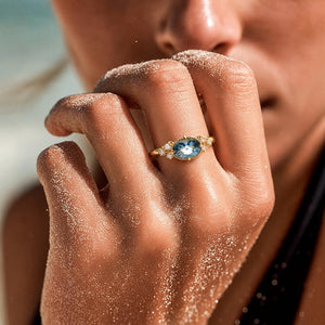 Oval Blue Gemstone CZ Cluster Stacking Ring