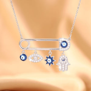 Safety Pin Evil Eye Hamsa Hand Necklace