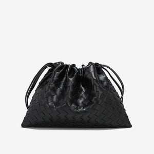 Woven Leather Drawstring Shoulder Handbag