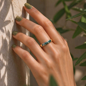 Minimalist Green Moss Agate Inlay Band Ring