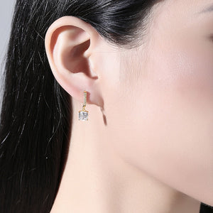 Asymmetric J-Hoop Cushion CZ Drop Earrings