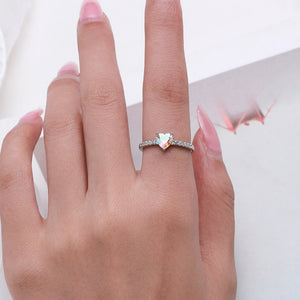 Rainbow Aurora Heart CZ Half Pave Band Ring