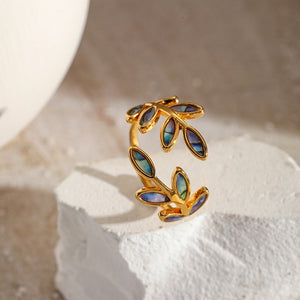 Colorful Enamel Olive Leaf Vine Stacking Ring