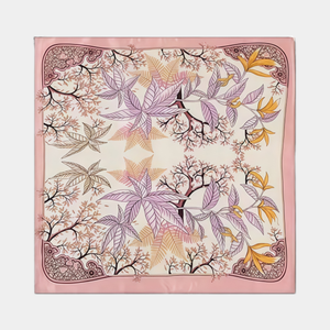 Silk Botanical Floral Leaf Print Square Scarf
