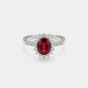 Oval-Cut Red Garnet Flower Statement Ring