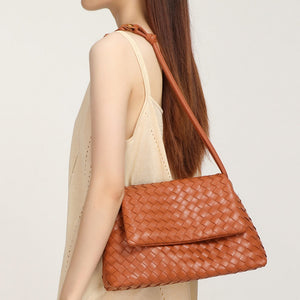 Handwoven Leather Flap Shoulder Handbag