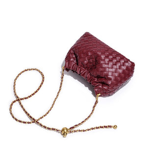Woven Leather Cloud Drawstring Handbag