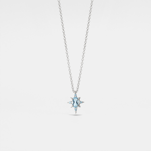 Aquamarine Oval CZ Star Pendant Necklace