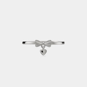 Bow Dangling Heart Stacking Band Ring