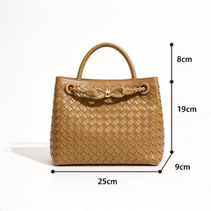 Handwoven Leather Knot Clasp Tote Handbag