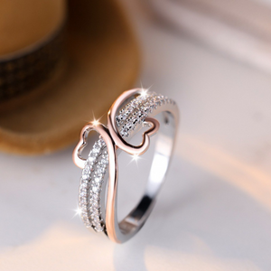 Two-Tone Double Heart Infinity Band Ring