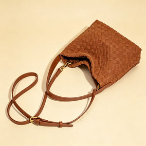 Woven Leather Suede Hobo Shoulder Handbag