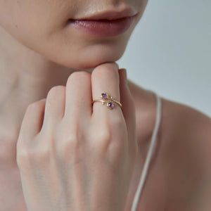 Purple Amethyst Tulip Flower Stacking Ring