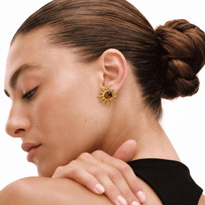 Dainty Sunburst Tiger Eye Stone Stud Earrings