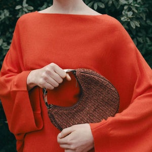 Woven Metal handle Crescent Hobo HandBag