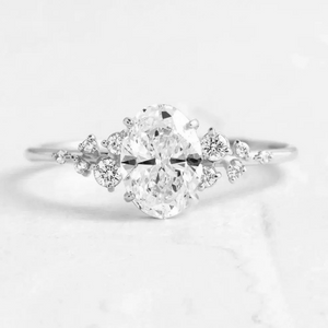 Staggered Oval Cluster CZ Engagement Ring