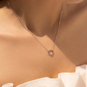 Multi Color Circle Pave CZ Pendant Necklace