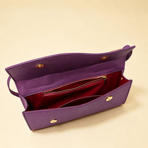 Wave Flap Crossgrain Leather Clutch Handbag