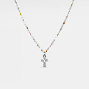 Collier pendentif en perles colorées style bohème croisé