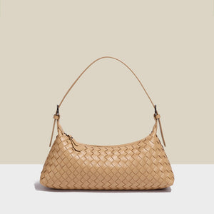 Woven Leather Baguette Shoulder Handbag