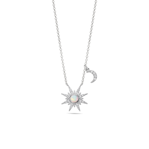 Halskette mit Opal-Anhänger in Form von Sonne und Mond