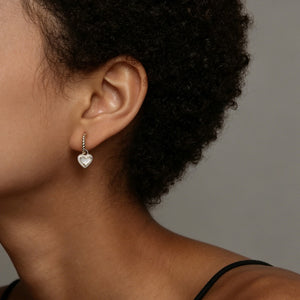 White Heart Drop Twisted Rope Hoop Earrings