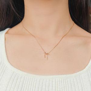 Moissanite Bow Knot Ribbon Charm Necklace