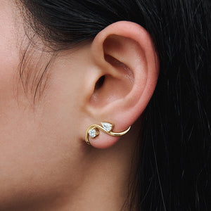 Curved S-Wave Crystal Climber Stud Earrings
