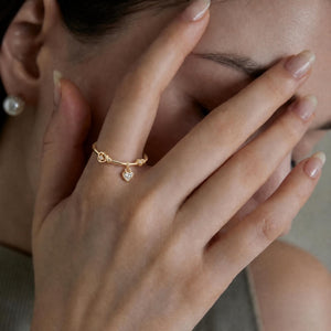 Dainty Heart Dangle Charm Crystal Band Ring