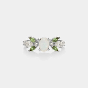 Oval Opal Cabochon Olive Leaf Stacking Ring