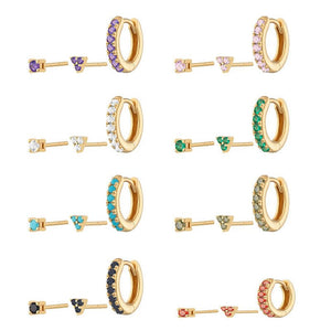3 - Piece Colorful CZ Huggie Stud Earring Set - Perimade & Co.