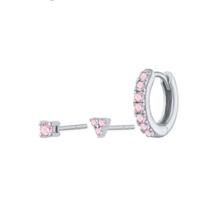 3 - Piece Colorful CZ Huggie Stud Earring Set - Perimade & Co.