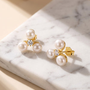 Triple Pearl Cluster CZ Cartilage Stud Earrings