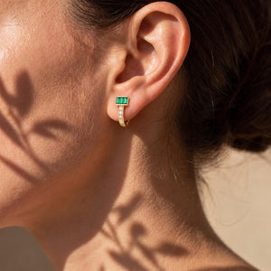 Green Baguette Cut CZ Huggie Hoop Earrings